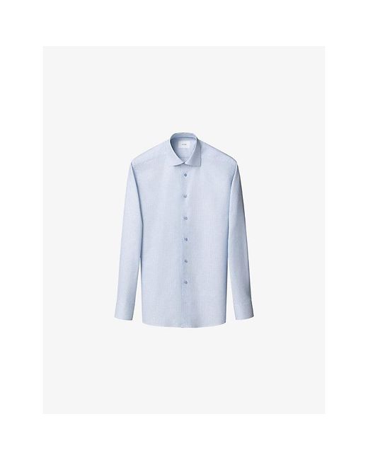 Eton of Sweden Blue Checked Slim-Fit Cotton-Twill Shirt for men