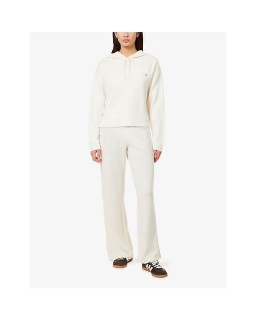 ADANOLA White Logo-Plaque Ribbed-Knit Wool Hoodie