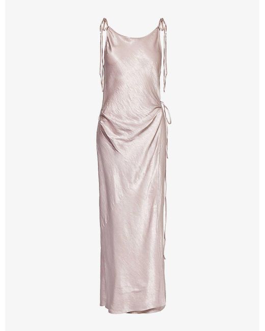 Acne Pink Dayla Side-slit Satin Midi Slip Dress