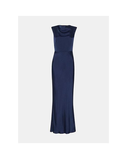 Whistles Blue Cowl-Neck Tie-Back Satin Maxi Dress