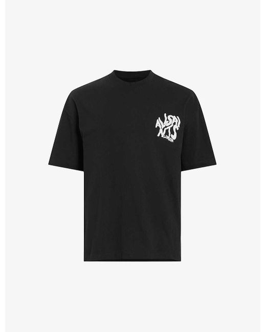 AllSaints Black Orlando Logo-print Relaxed-fit Organic-cotton T-shirt for men