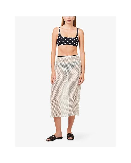 Hunza G White Polka-Dot Sheer Midi Skirt
