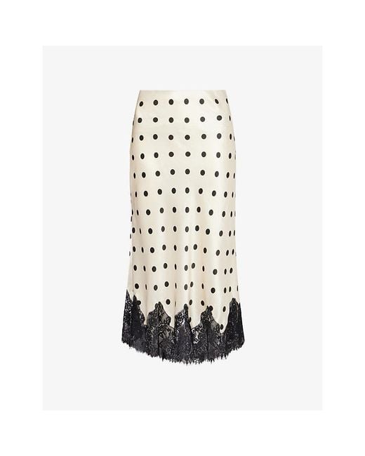 Reformation White Carolina Polka-Dot Silk-Charmeuse Midi Skirt