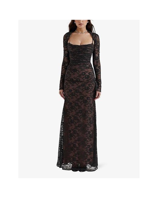 House Of Cb Black Artemis Corseted Lace Maxi Dress
