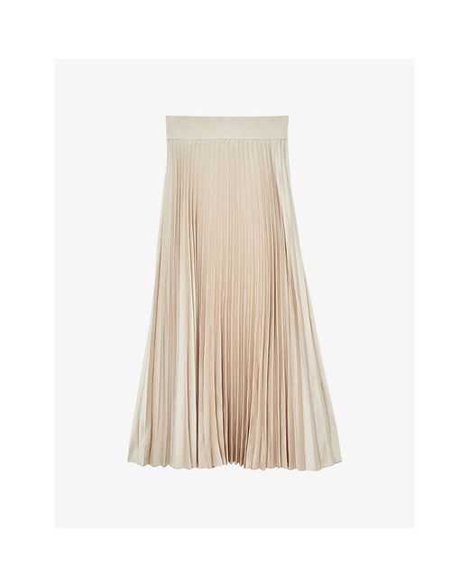 Reiss Natural Seren Pleated Woven Midi Skirt