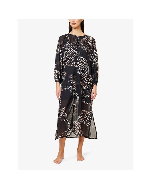 Desmond & Dempsey Black Dorothea Relaxed-Fit Linen Kaftan