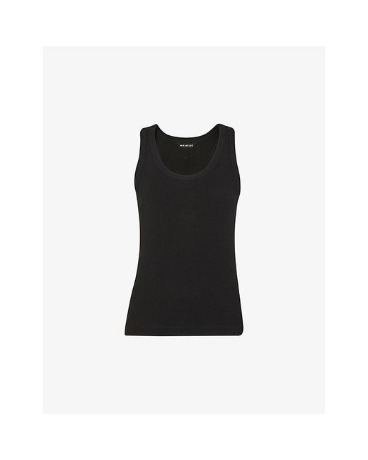 Whistles Black Scoop-Neck Ribbed Stretch-Knit Vest Top