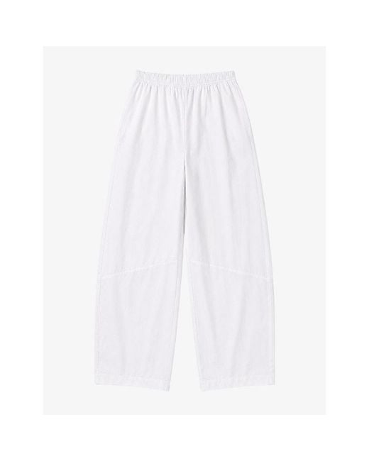 Ro&zo White Elasticated-Waist Barrel-Leg Cotton Trousers