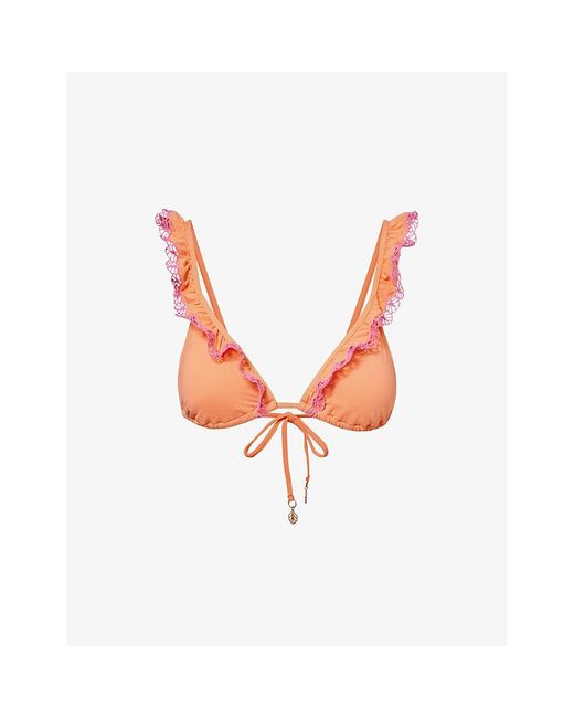 Seafolly Pink Lucia Frilled-trim Triangle Recycled Nylon-blend Bikini Top