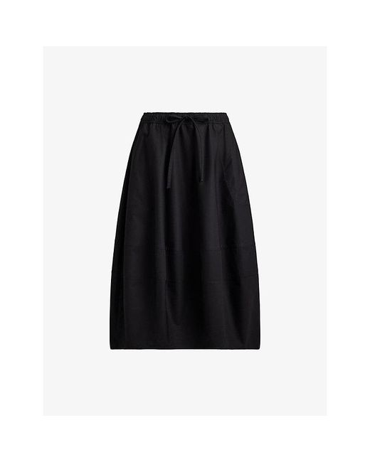 Polo Ralph Lauren Black Puffball Drawstring-Waist Cotton Midi Skirt