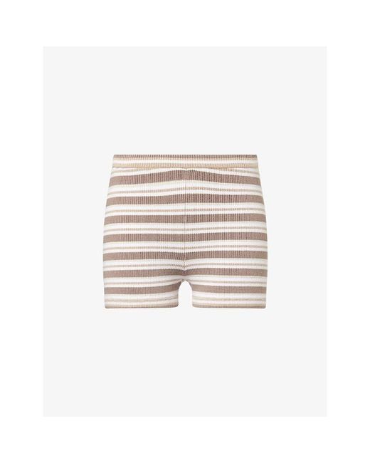 Lounge Underwear Natural Stripe-Pattern Ribbed Stretch-Knit Shorts