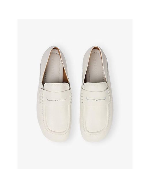 Sandro White Round-Toe Leather Loafers