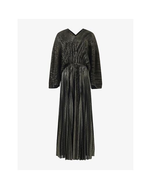 long sleeve black and gold maxi dress Black Gown with Embellished Butterfly Motif