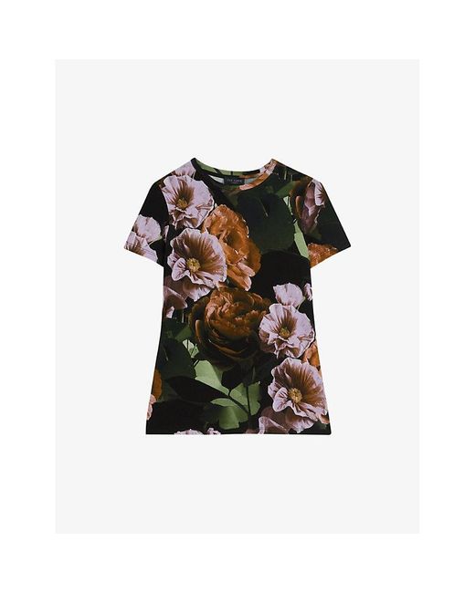 Ted Baker Black Morlaa Floral-print Regular-fit Stretch-woven T-shirt