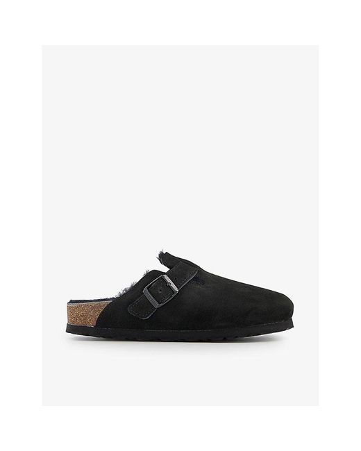 Birkenstock Black Boston Buckle-embellished Suede Sandals