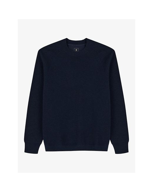 Boggi Blue Crewneck Knitted Wool-Blend Jumper for men