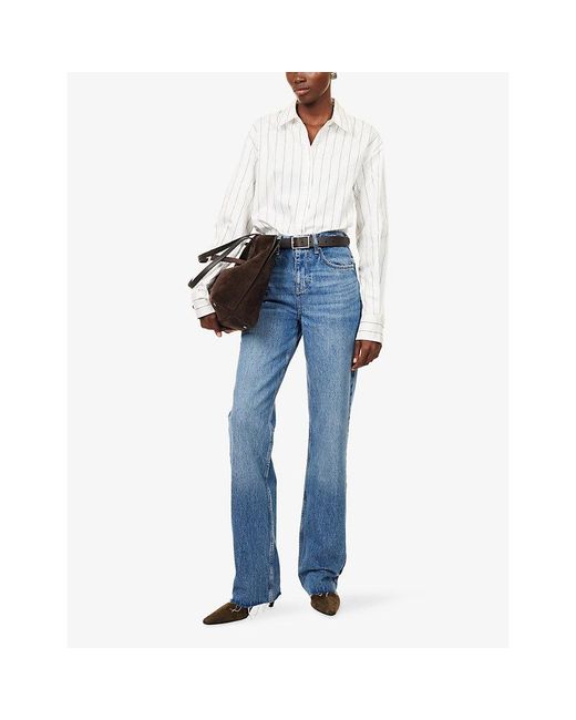 Frankie Shop White Peri Striped Woven Shirt
