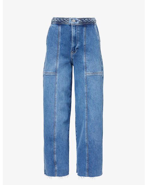 FRAME Blue Braided Wide-leg High-rise Stretch Denim-blend Jeans