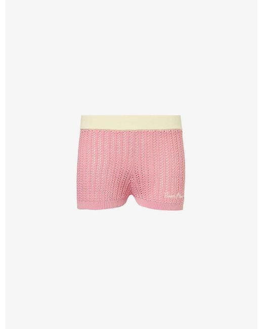 House Of Sunny Pink Brand-embroidered Mid-rise Cotton Shorts