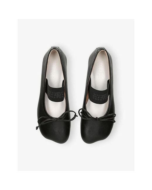 MM6 by Maison Martin Margiela Black Logo-Elastic Leather Ballet Slippers