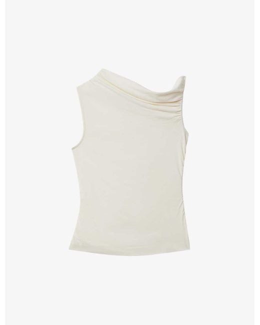 Reiss White Dylan Ruched Woven-blend Top