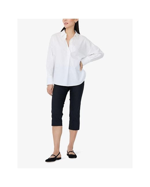 The White Company White Open-Collar Relaxed-Fit Cotton-Poplin Shirt
