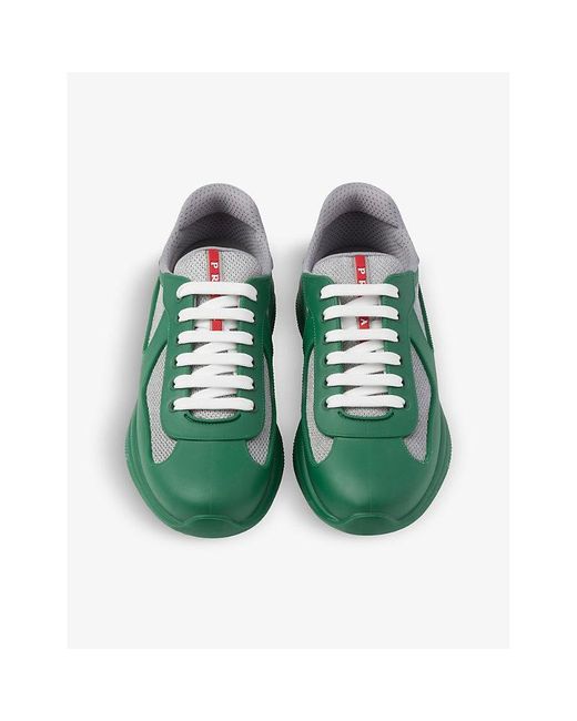 Prada Green America'S Cup Original Leather And Mesh Trainers for men