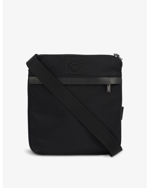 Emporio Armani Synthetic Logoplaque Small Woven Crossbody Bag in Nero