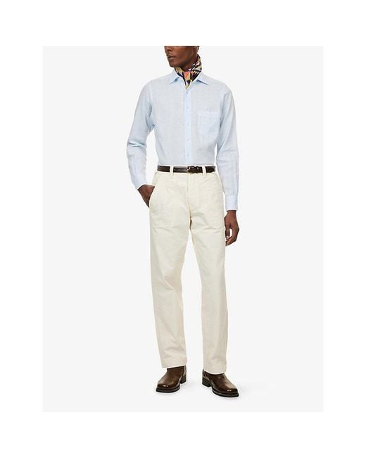 Drake's Blue Long-Sleeve Linen Shirt for men