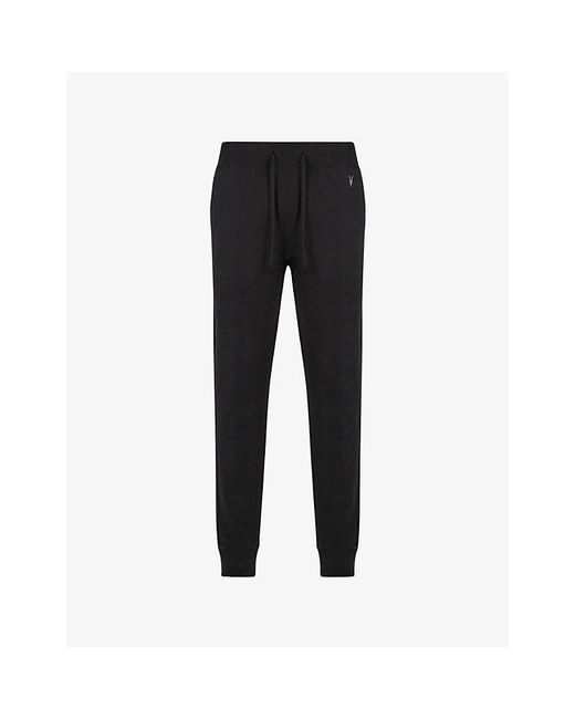 AllSaints Black Raven Logo-Embroidered Cuffed Cotton-Jersey Jogging Bottoms for men