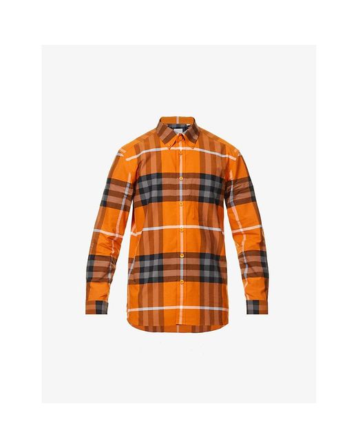 Burberry Orange Cantell Check-print Stretch-cotton Shirt for men