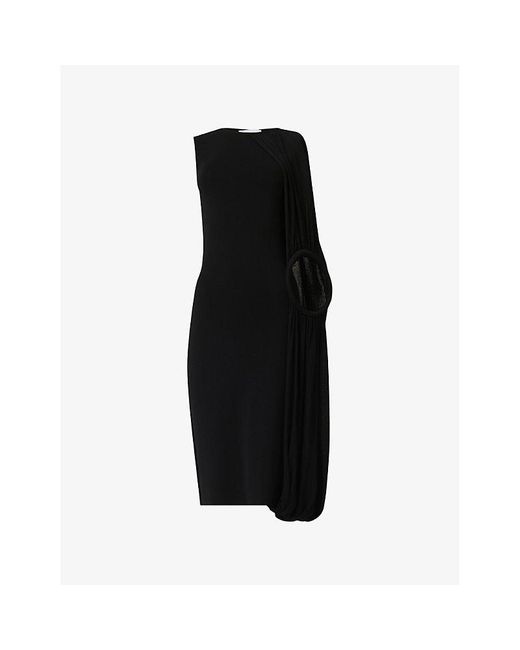 eem Black Asymmetric Shoulder Hoop Knit Midi Dress