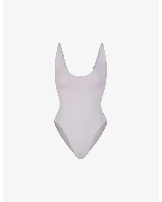Skims Multicolor Signature Swim Scoop-neck Stretch Recycled-nylon Swimsuit
