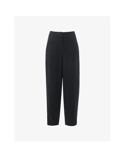Whistles Black Barrel-Leg High-Rise Linen Trousers