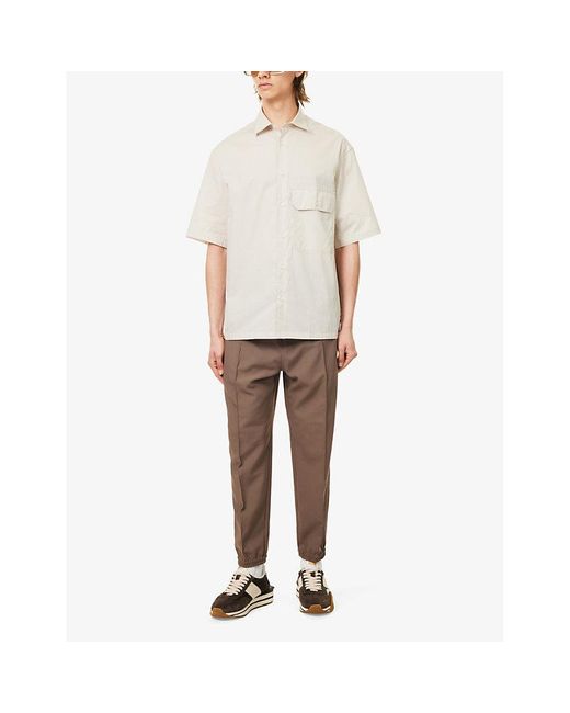 Emporio Armani White Brand-embroidered Flap-pocket Regular-fit Cotton Shirt for men