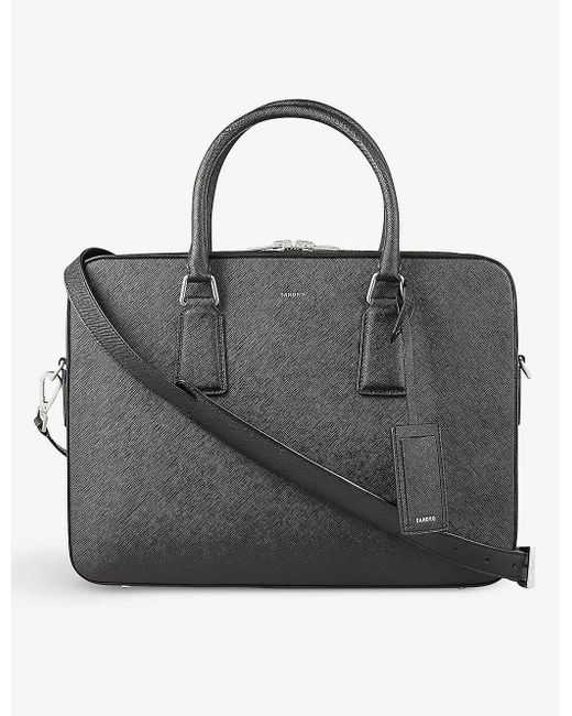 Sandro Black Logo-print Leather Briefcase Bag for men