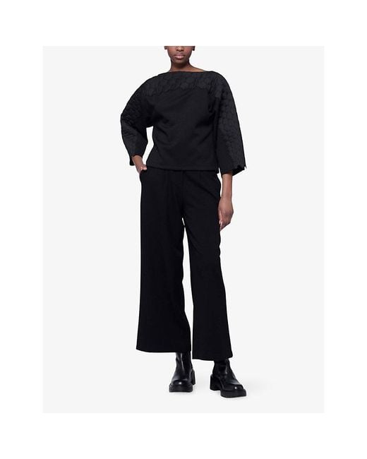 eem Black Quilted Embroidered Wool-Blend Top