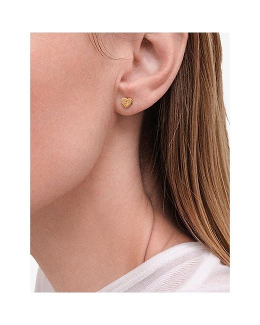 Astley Clarke Metallic Biography Heart 18Ct Vermeil And Sapphire Stud Earrings