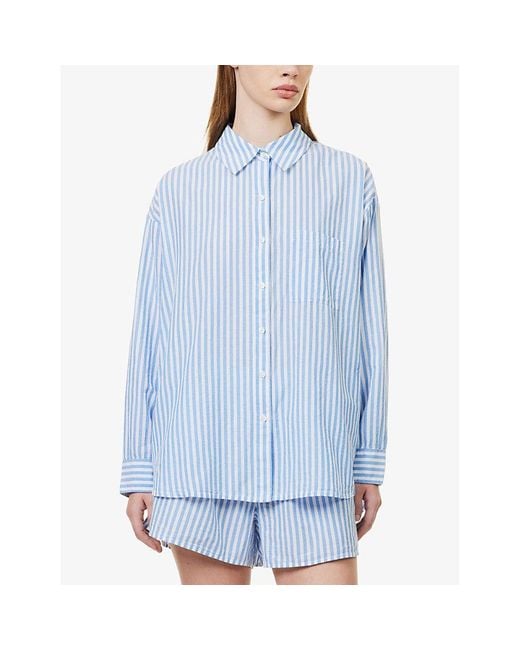 Skin Blue Serena Striped Organic-cotton Pyjama Top