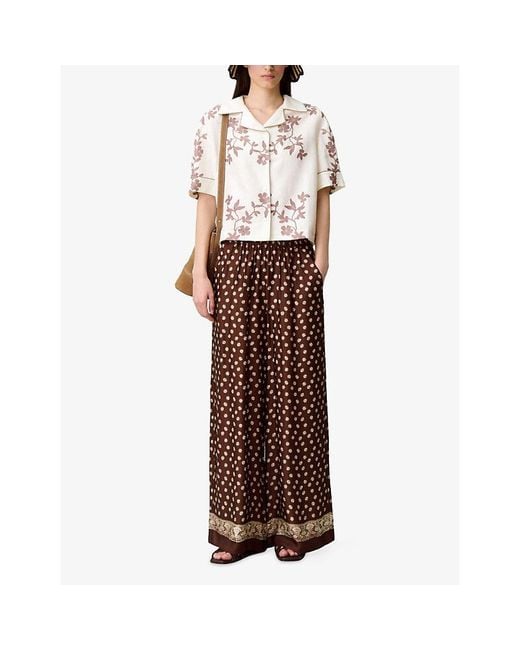 Claudie Pierlot White Floral-Print Short-Sleeved Woven Shirt