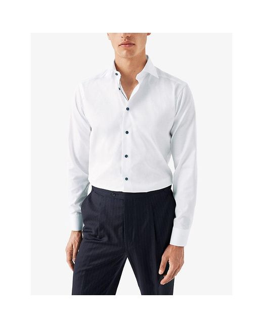 Eton of Sweden White Solid Signature Contemporary-Fit Cotton Twill Shirt for men