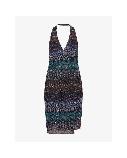 Missoni Blue Longuette Halterneck Knitted Mini Dress