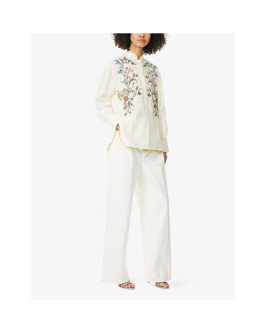 Valentino White Floral-Embroidery Linen Shirt