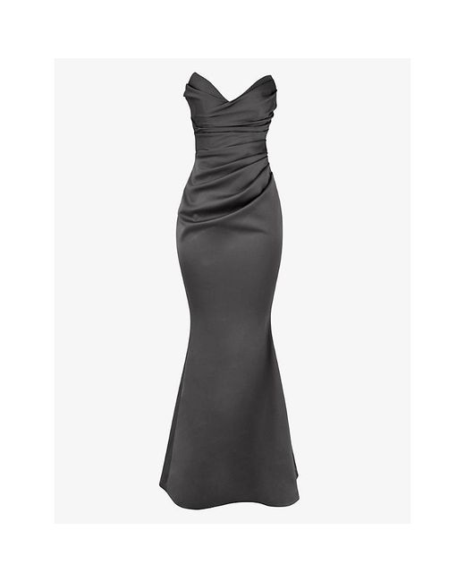 House Of Cb Black Fleur Sweetheart-Neckline Fishtail-Hem Woven Maxi Dress