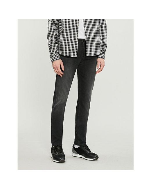 7 For All Mankind Black Cotton Slimmy Tapered Luxe Performance Plus Slim-fit Jeans for men