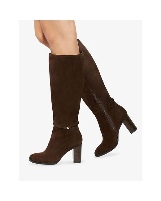 Dune Brown Starlling Suede Heeled Knee-High Boots