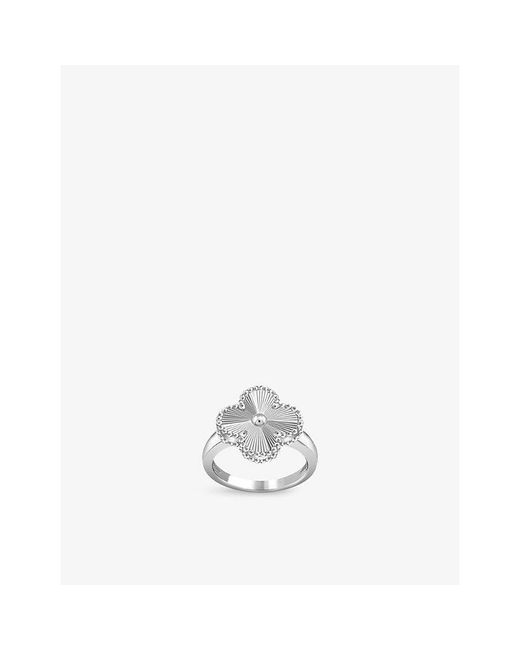 Van Cleef & Arpels White Vintage Alhambra Guilloché Rhodium-Plated 18Ct Ring