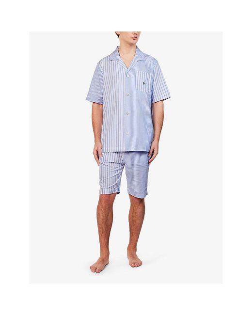 Polo Ralph Lauren Blue Stripe-pattern Logo-embroidered Cotton Pyjamas for men