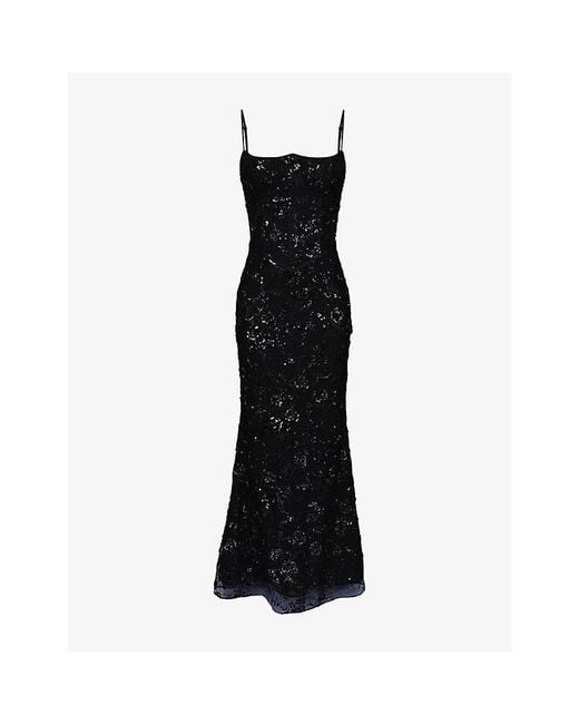 House Of Cb Black Naima Embellished Mesh Maxi Dress