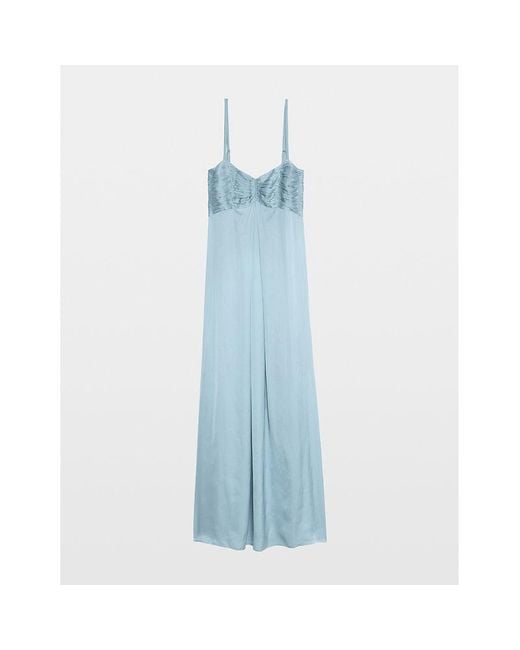 Zadig & Voltaire Blue Rippie V-Neck Satin Maxi Dress